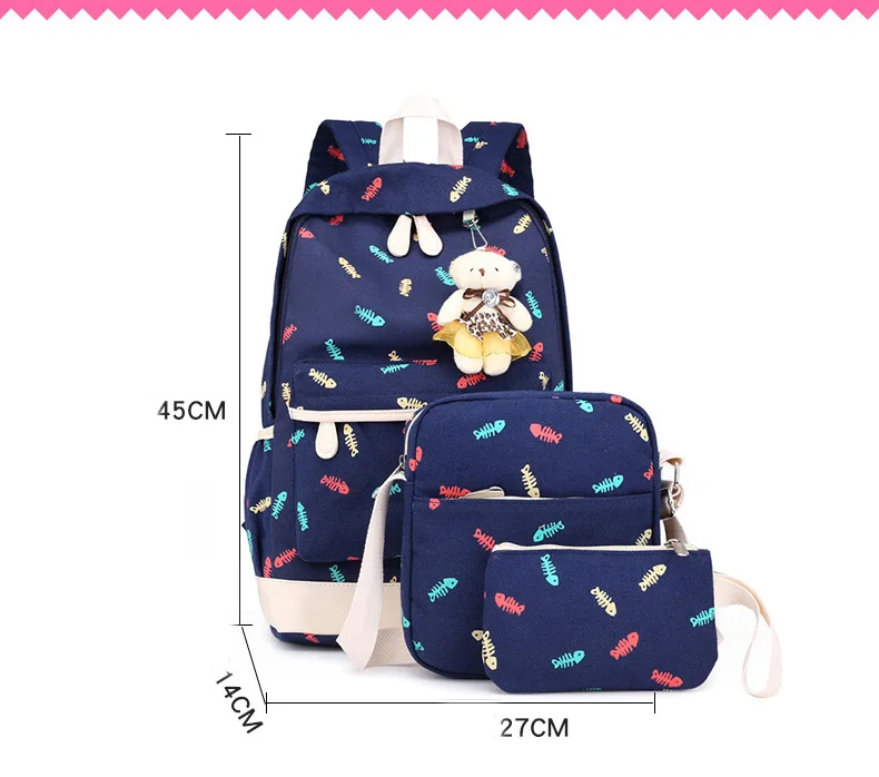 3 Pcs Printing Canvas School Bag for Teenagers Girls New 2019 Fashion Floral Backpacks College Large Capacity Laptop Travel bags (3)