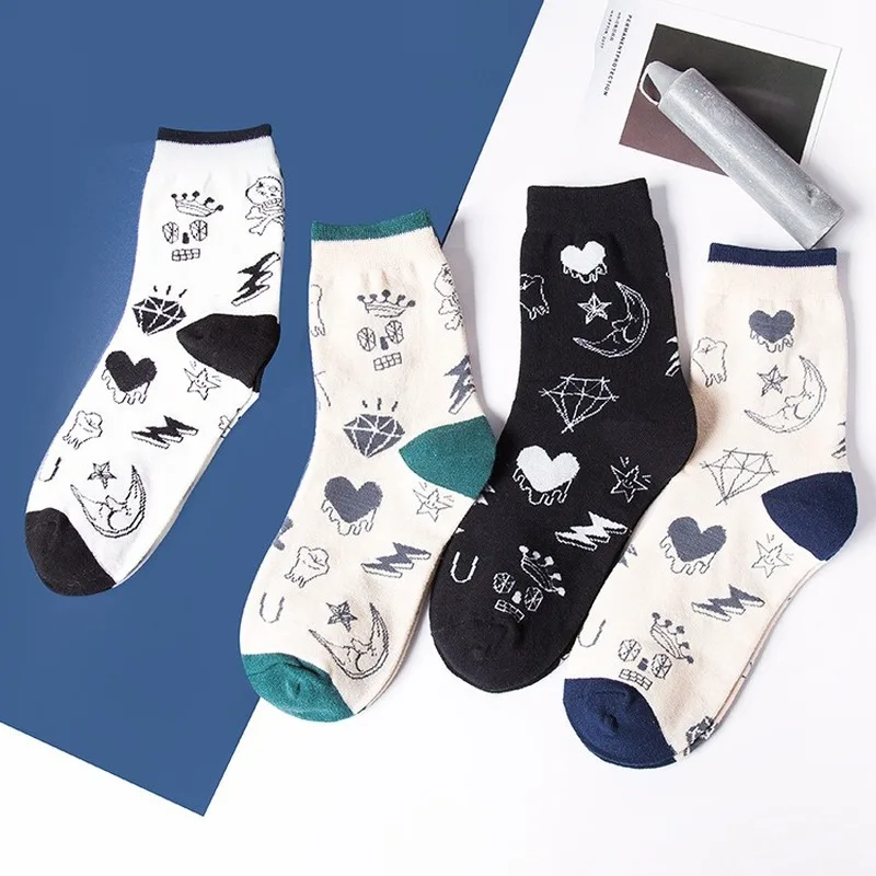 New Cartoon Women Cotton Socks Autumn Brick Crown Graffiti Tube Cute Socks For Ladies Japanes Korean Style 389 Socks Aliexpress