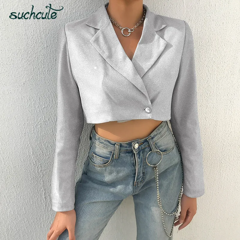 SUCHCUTE Grey Women's Jackets Blazers Feminino Casual Harajuku Autumn Chaqueta Mujer Coats Female Adjustable Veste Femme
