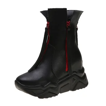 

2019 New Women's High Heels boots Pu Shoes woman Round head Side zipper Solid color fashion Women's Winter boots Size 35-39