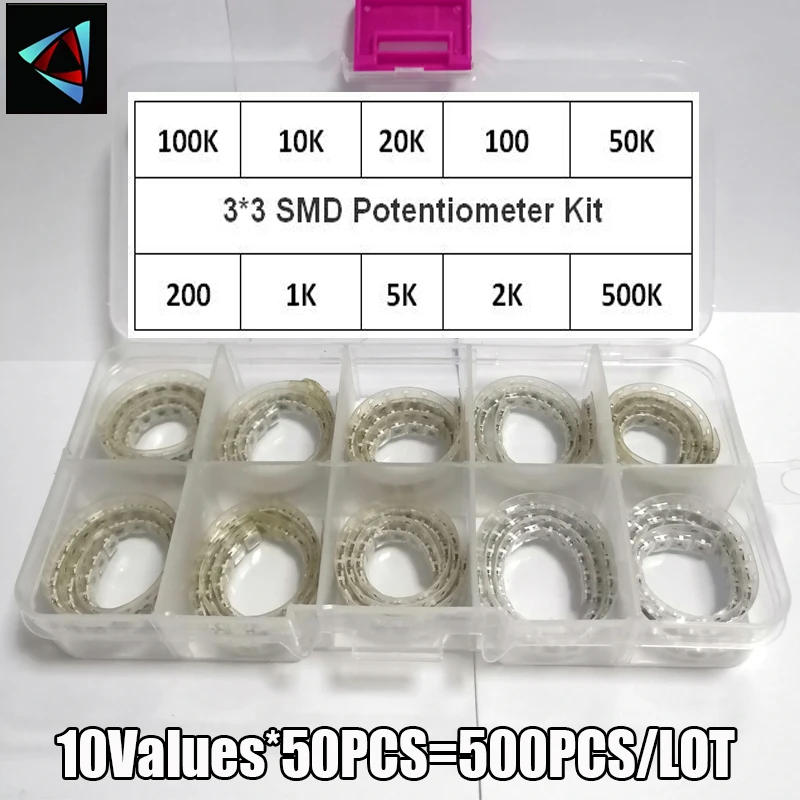 Комплект потенциометров для триммера 3*3 500 шт. переменный резистор 100R-500K 3X3 SMD