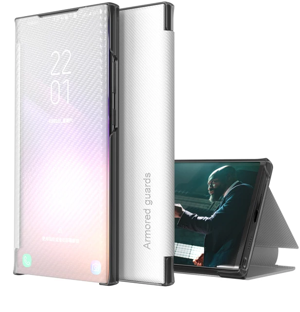 Phone Case For Xiaomi Redmi Note 9S 9T 10T 9 Power Poco X3 NFC M3 Pro Max Carbon fiber Smart flip Foldable Shockproof Back Cover White
