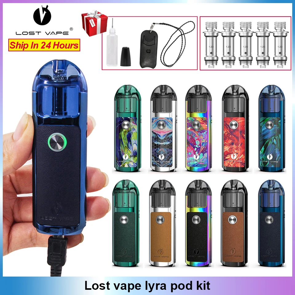 

Original Lost Vape Lyra Pod System Kit 1000mAh battery 20W Electronic Cigarette Vape 2ml Pod Cartridge Tank with Mesh MTL Coil