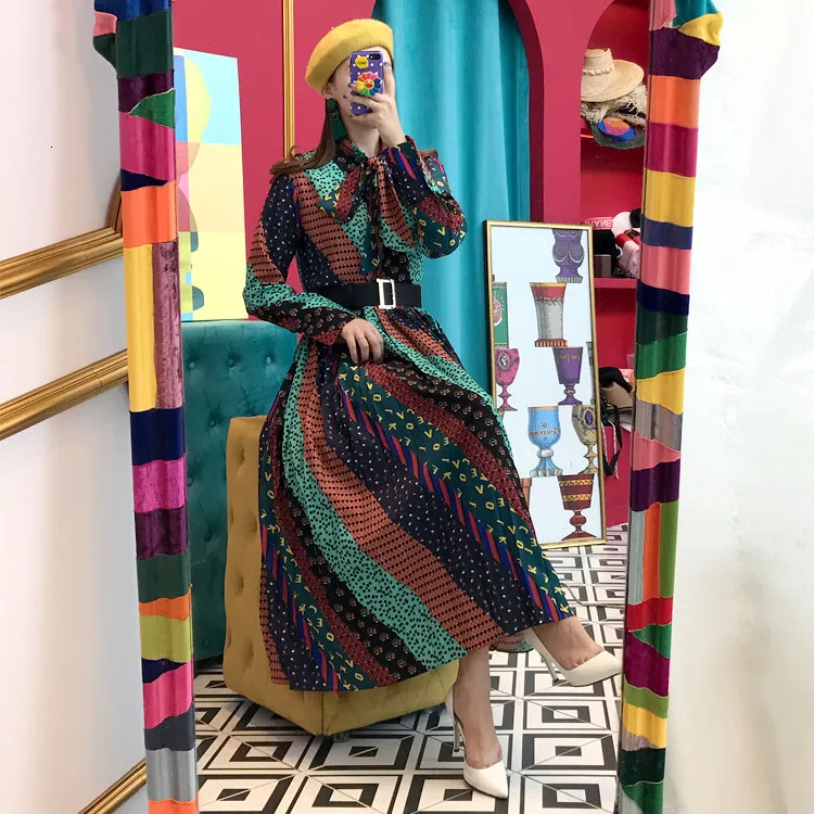 SuperAen, корейский стиль, длинное платье для женщин, темперамент, весна, новинка, дикое женское платье с принтом, высокая талия, женская одежда