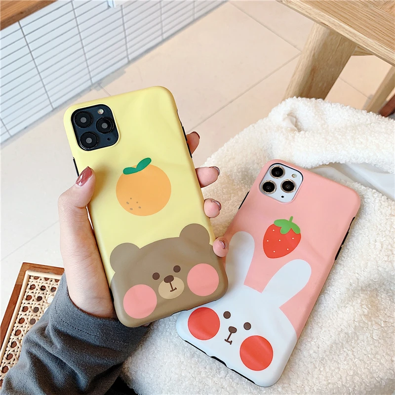 

Cute orange Bear Strawberry rabbit girl Phone Cover Case For Iphone X 11 pro Xs Max Xr 10 8 7 6 6s Plus Luxury Soft Coque Fundas