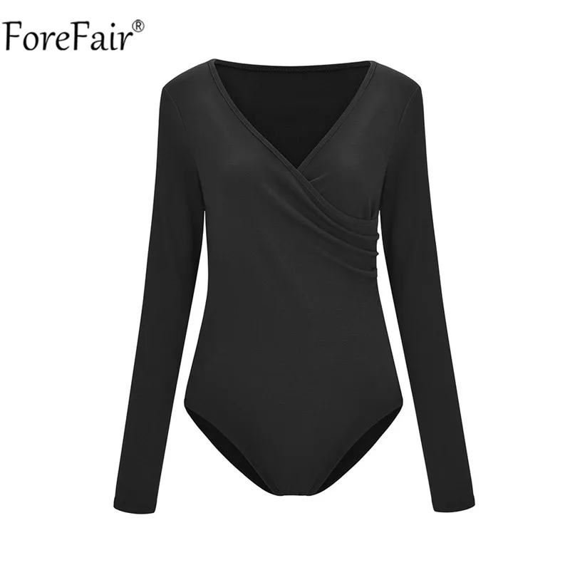 Forefair, боди с v-образным вырезом, женский, длинный рукав, Осень-зима, хлопок, сексуальный, черный, боди, топ, белый, синий, повседневные, боди