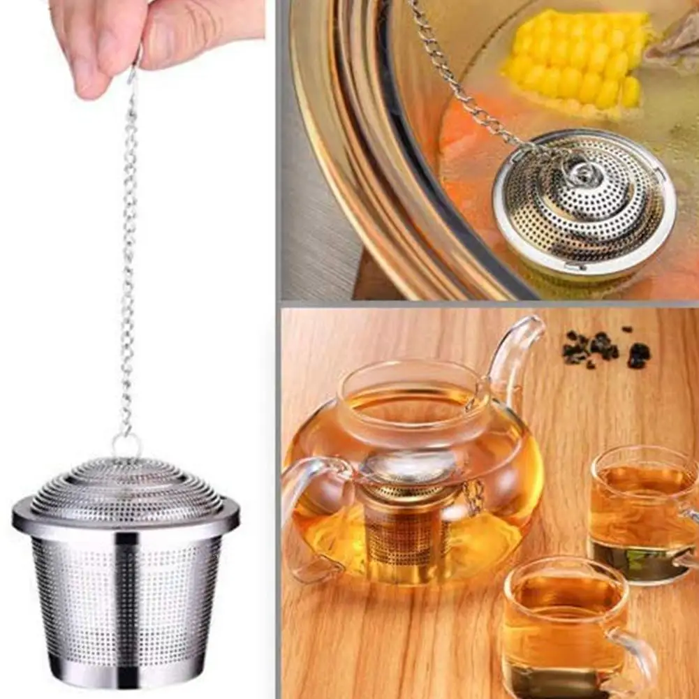 Корзина для заваривания листьев чая из нержавеющей стали, держатель фильтра для заварки с цепочкой