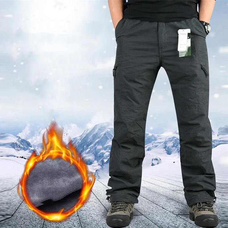 Hiking Pants Winter Thick Fleece Multi-pocket Cotton Cargo for Outdoor Hiking Trekking