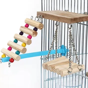 

3pcs Wooden Springboard Ladder Swing Stand Toy Parrots Birds Pets Parrots Ladders Cage Climbing Toy Hanging Platform Finches
