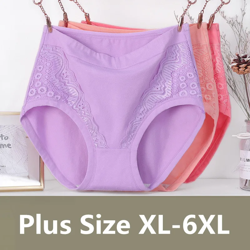 Big Size Xl 6xl Mid Waist Women Underwear Cotton Briefs Lace Panties