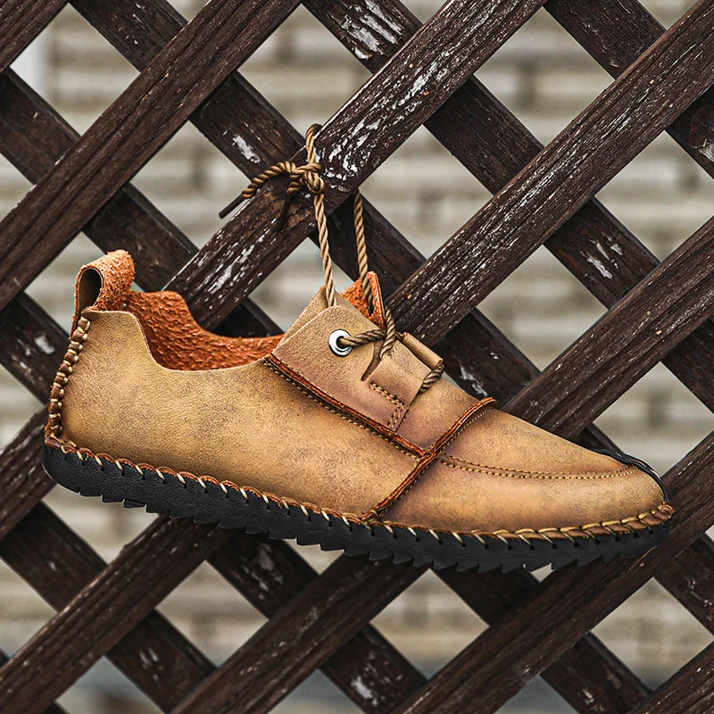 Large size 38-48 Fashion Leather Shoes Outdoor casual flats shoes For Men handmade soft Breathable Comfortable Loafers w5 | Обувь