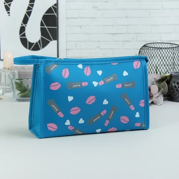 

Triangular cosmetic bag, zippered section, blue
