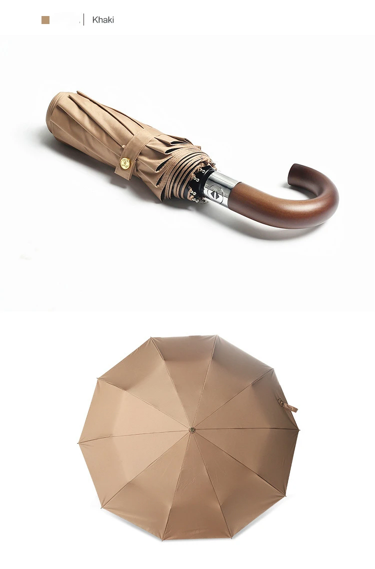 Ветрозащитный 3 раза автоматический зонт от дождя женский чистый цвет деревянная ручка Бизнес Британский Стиль Зонтик мужской подарок большой зонт