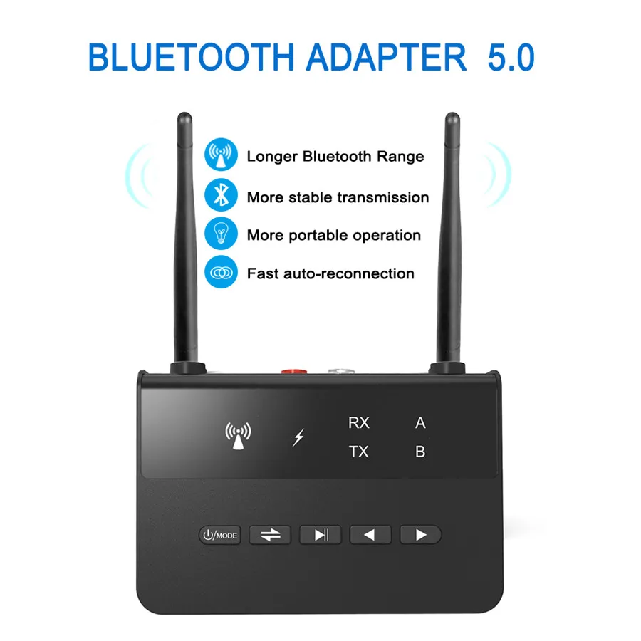 80M Bluetooth 5.0 Transmitter Receiver  Aptx LL Low Latency Wireless Audio Adapter 3.5mm AUX RCA Jack for PC TV Headphones