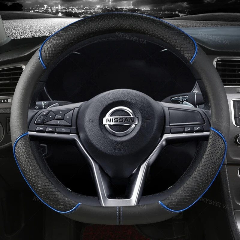 Car Steering Wheel Cover D Type PU Leather For Nissan X-trail Qashqai Rogue Sport Rogue 2017 2018 2019 2020 2021 Altima Versa car windshield sun shade