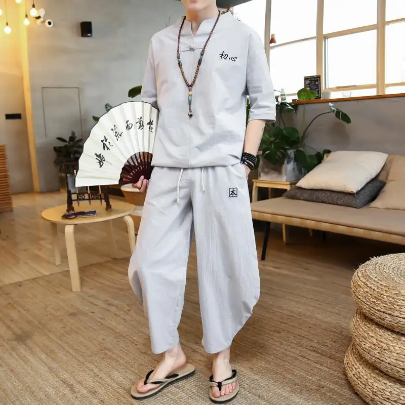 M-5XL Men's Set Casual Suit Cotton Linen T Shirt Man Shorts Oversize Men T-shirt Male 2020 Summer Embroidery Tracksuit XXXXXL M-5XL Men's Set Casual Suit Cotton Linen T Shirt Man Shorts Oversize Men T-shirt Male 2020 Summer Embroidery Tracksuit XXXXXL