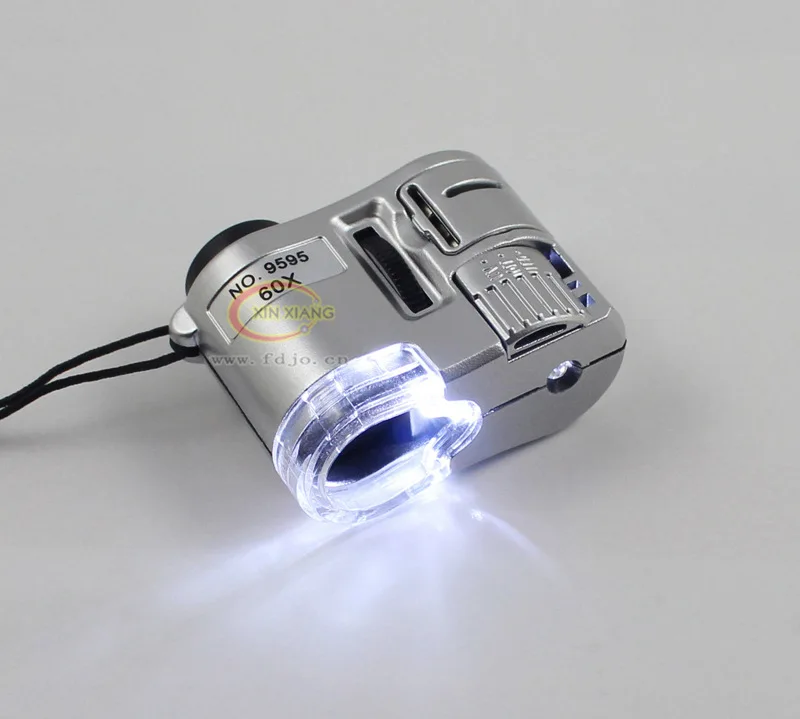 Portable Mini Illuminated Magnifier Lamp 60X Backlit Magnifying Glass Strap Pocket Jewelry Loupe LED Microscope Optical Len Lupa