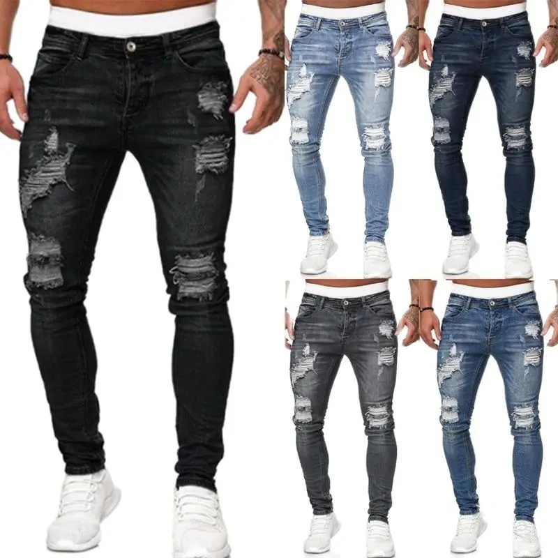 New Mens Skinny Stretch Slim  Fit Ripped Denim Jeans Waist Casual Pants Trousers 