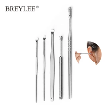 

BAIMISS Ear Cleaner Spoon Earwax Removal Set Ear Cleaning Tool Spiral Ear-pick Stainless Steel Antibacterial Ear Care 5pcs