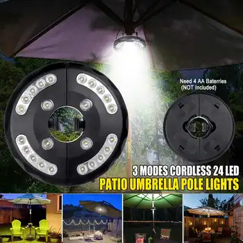 

24 LED White/Warm White Patio Umbrella Light Outdoor Cordless Umbrella Pole Light Garden Camping Tent Lamp Emergency Light