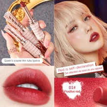 

AGAG 1PC Queen Scepter Lipstick Matte Thin Tube Lip Makeup Positive Red Peach Bean Paste Waterproof Long-lasting Cosmetics TSLM1