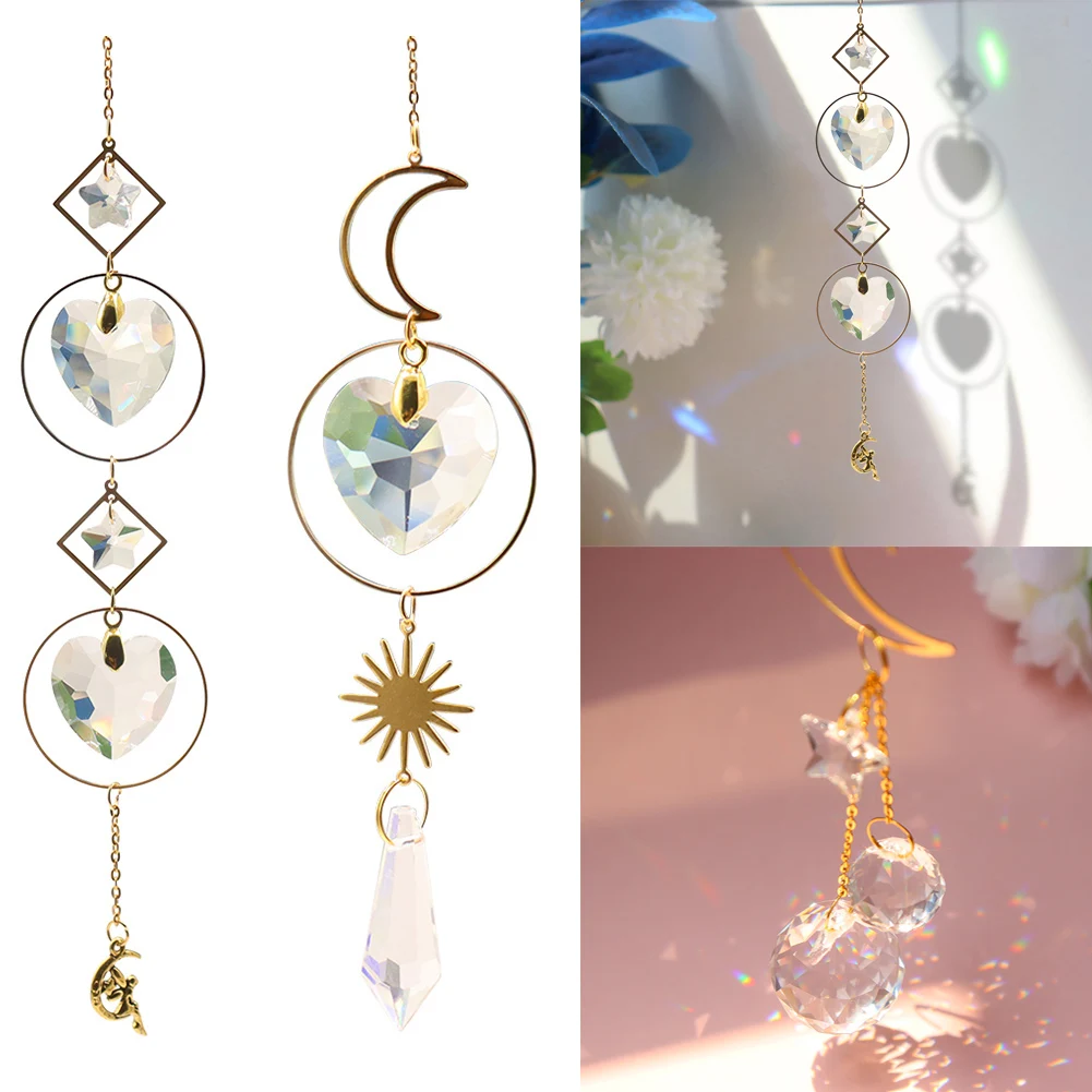 Crystal Sun Catchers Prisms Hanging Rainbow Chaser Love Star Moon for Window Curtains Pendant Home Garden Car Lamp Decor Gifts