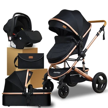 Babyfond Luxury 4 in 1 Baby Stroller High Landscape Travel Light Newborn Pram Folding Two-way Shock-absorbing Child Car Send Bag 4