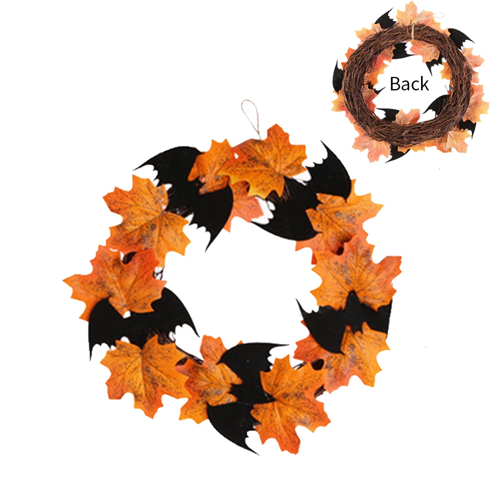 

Halloween Decoration Hanging Bat Wreath Pendant Window Door Ornamnet Bat Wreath Pendant Leaf Wreath Floral Decor Supplies