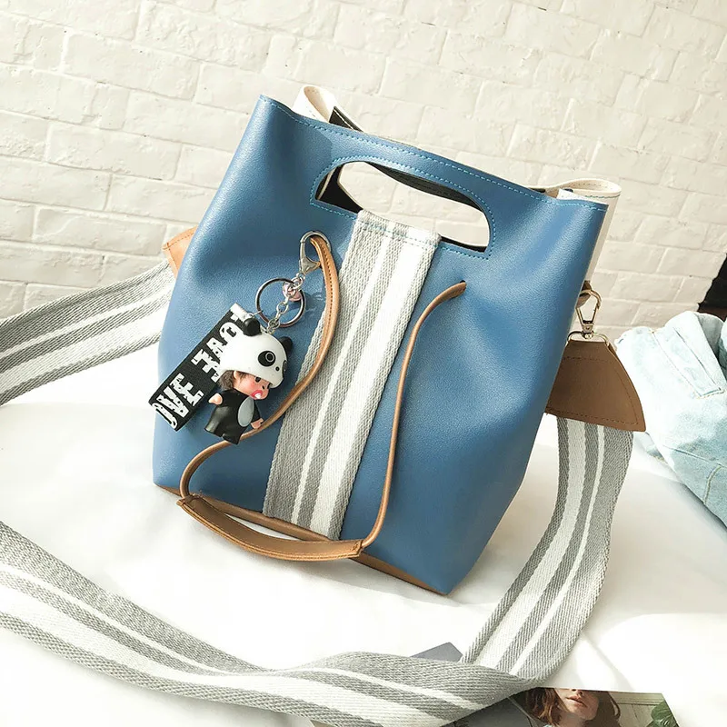 

Spring And Summer WOMEN'S Bag Bag 2018 New Style Fashion Korean-style-Style Contrast Color Pull-belt Bucket Bag Wide-Strap Cross