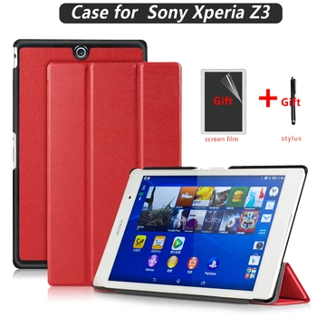 Перейти на Алиэкспресс и купить Кожаный чехол-подставка для Sony Xperia Z3 Tablet Compact 8 дюймов с магнитом + защита экрана + стилус