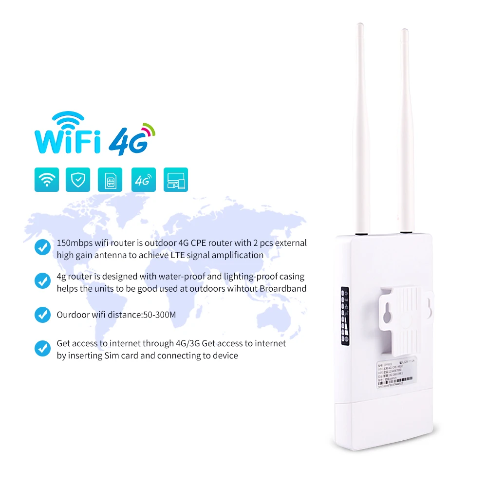 wps wifi repeater Waterproof Outdoor 4G CPE Router 150Mbps CAT4 LTE Routers 3G/4G SIM Card WiFi Router for IP Camera/Outside WiFi Coverage router amplifier