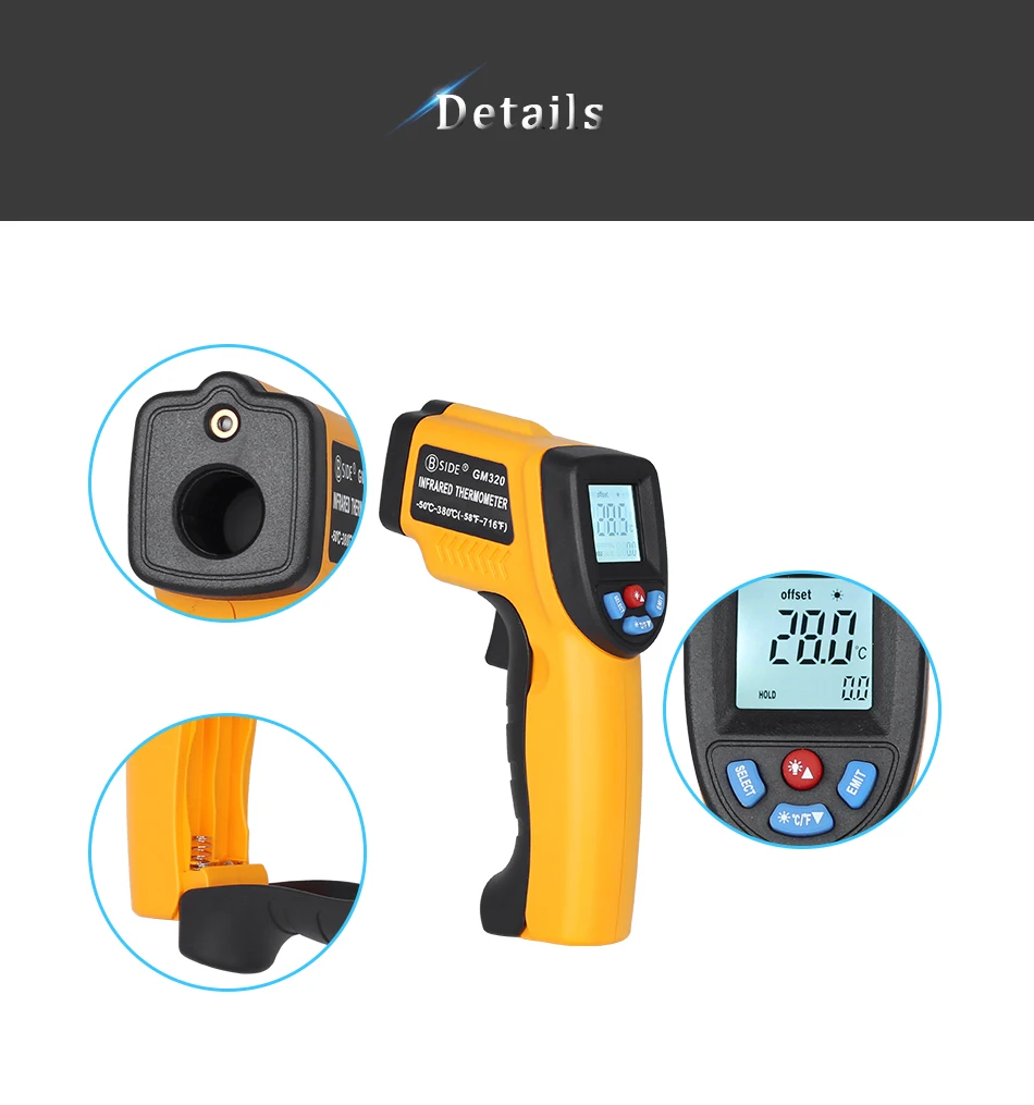 ЖК-Инфракрасный термометр BSIDE GM320 Бесконтактный цифровой пирометр измеритель температуры пистолет точка-50~ 380 градусов Termometr