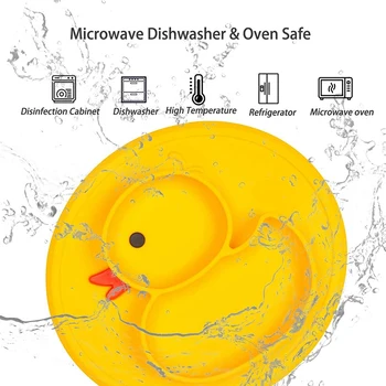

Silicone Divided Toddler Plates - Portable Non Slip Suction Plates for Children Babies and Kids Baby Dinner Plate (Duck-Yellow)
