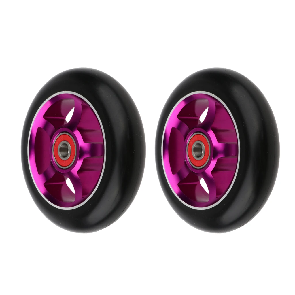 2 pcs Replacement 100mm Push/Kick/Stunt Scooter Wheels with Bearings & Bushings