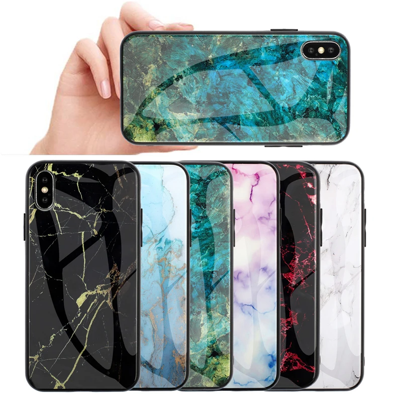 Роскошный чехол с мраморным стеклом для iPhone X XS MAX XR стеклянный силиконовый