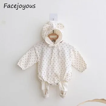 

2020 Newborn Infant Baby Bodysuit Girl Boy Long Sleeve Dot Print Jumpsuit With Hat Outfits Summer Sunsuit 0-24M