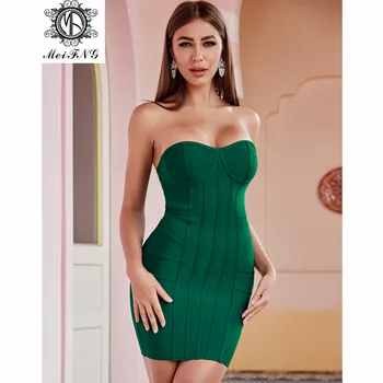 

Sexy Green Strapless Bandage Short Dress Star Conference Party Women Dress