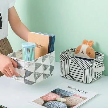 

Hot New Desktop Storage Basket With Handle Cotton Linen Container Case Sundries Makeup Organizer Cabinet Underwear Storage Box