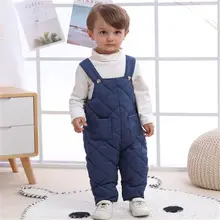 Коллекция года, зимняя одежда для малышей пуховые Комбинезоны для маленьких мальчиков и девочек Детские теплые бархатные штаны брюки-комбинезон на подтяжках для маленьких мальчиков