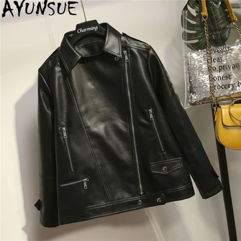 

AYUNSUE Women's Leather Jacket Plus Size Pu Leather Coat Female Spring Autumn Oversize Casual Motorcycle Jacket B246 KJ4245