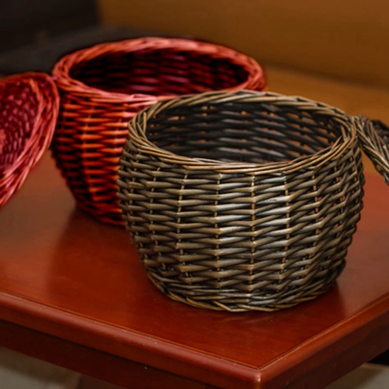 Woven Wicker Rattan Eggs Baskets with Lid Natural Wicker Rattan Basket Lagre Tray Handmade Kitchen Storage Organization