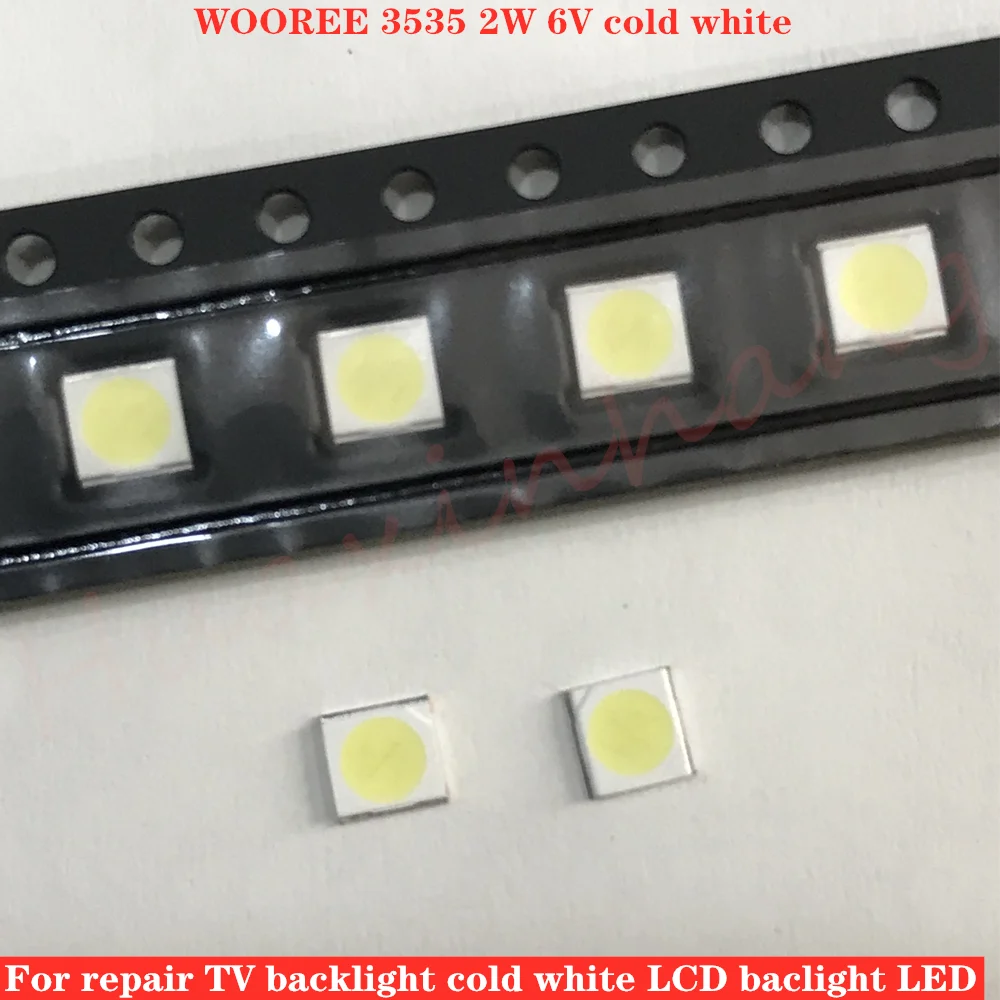 100 шт./лот для Wooree SMD СВЕТОДИОДНЫЙ 3535 6V 2 Вт, холодный белый свет WM35E2F-YR09B-eA для ЖК-дисплей/ТВ Подсветка Применение