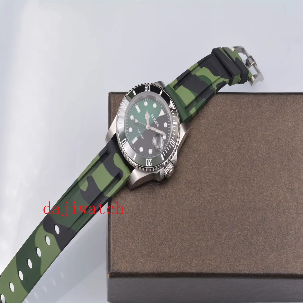 Новинка 2019Corgeut 40 мм Bliger Резиновая Полоса Черный Зеленый циферблат сапфировое стекло Дата ободок керамические автоматические мужские часы