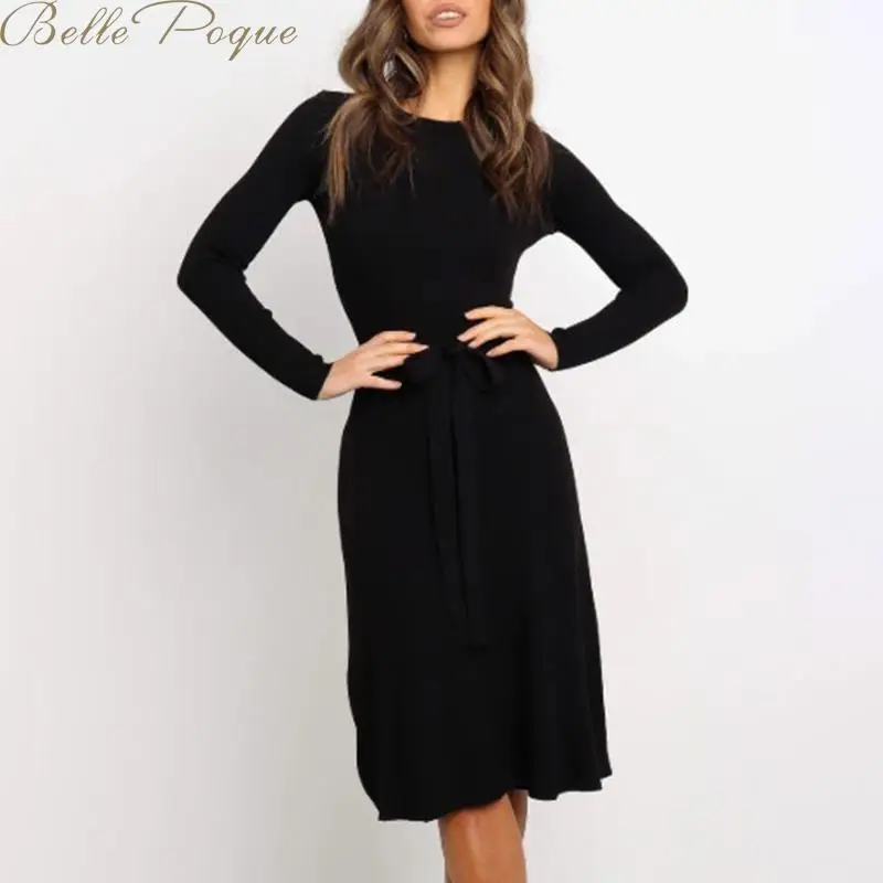 Belle poque лук вязаный свитер платье 2019 на осень-зиму эластичные Длинные рукава