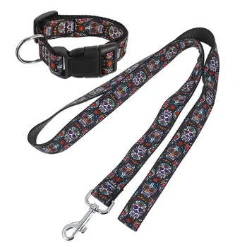 

2pcs Halloween Dog Leash Decorative Skull Dog Collar Pulling Rope Halloween Party Pet Supplies Pet Cat Dogs Collar For Outdoor