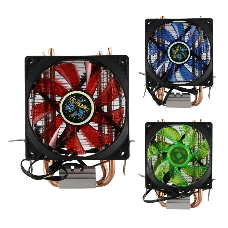 Lanshuo Pure Copper 2 Heat Pipe For 1366 1155 775 Intel/Amd Multi-Platform Cpu Radiator 4 Wire With Light Double Fans