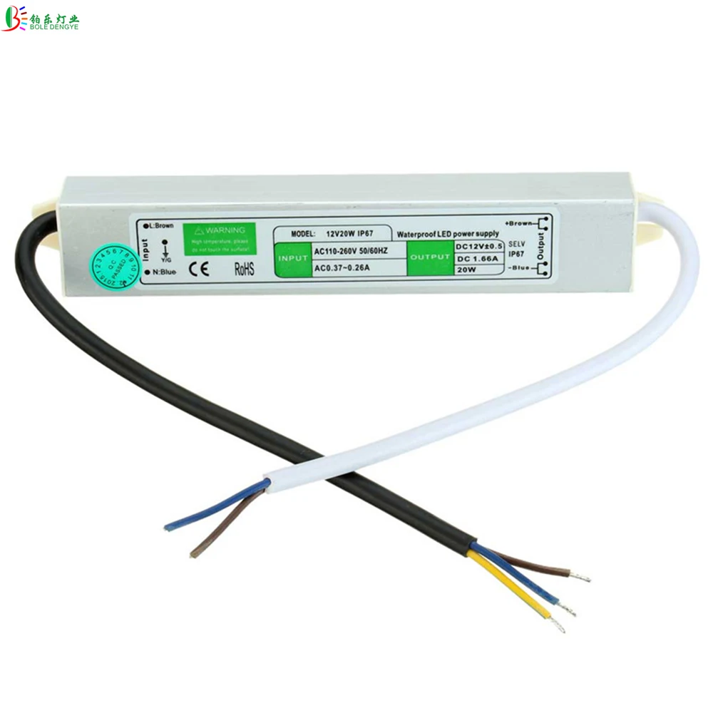 DC12V 24V 20W Водонепроницаемый светодиодный Питание драйвер трансформатор AC 85 V-265 V DC/DC конвертер для Светодиодные ленты аквариум плавательный бассейн