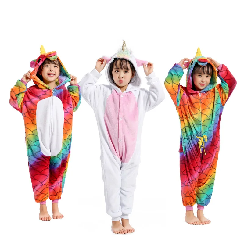 

Kids Pajamas Set Child Flannel winter Pegasus christmas unicorn pyjama for girl Boy cartoon animal Hooded sleepwear