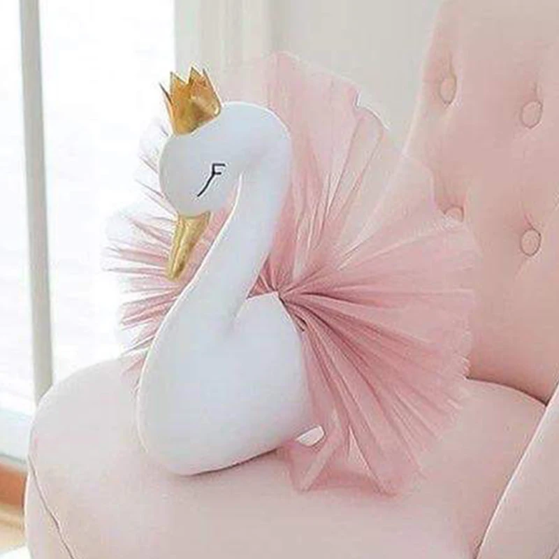 Золотая Корона Лебедь Настенный декор Фламинго балет тюль кукла Лебедь мягкие игрушки голова животного Настенный декор Детская комната подарок - Цвет: pink swan