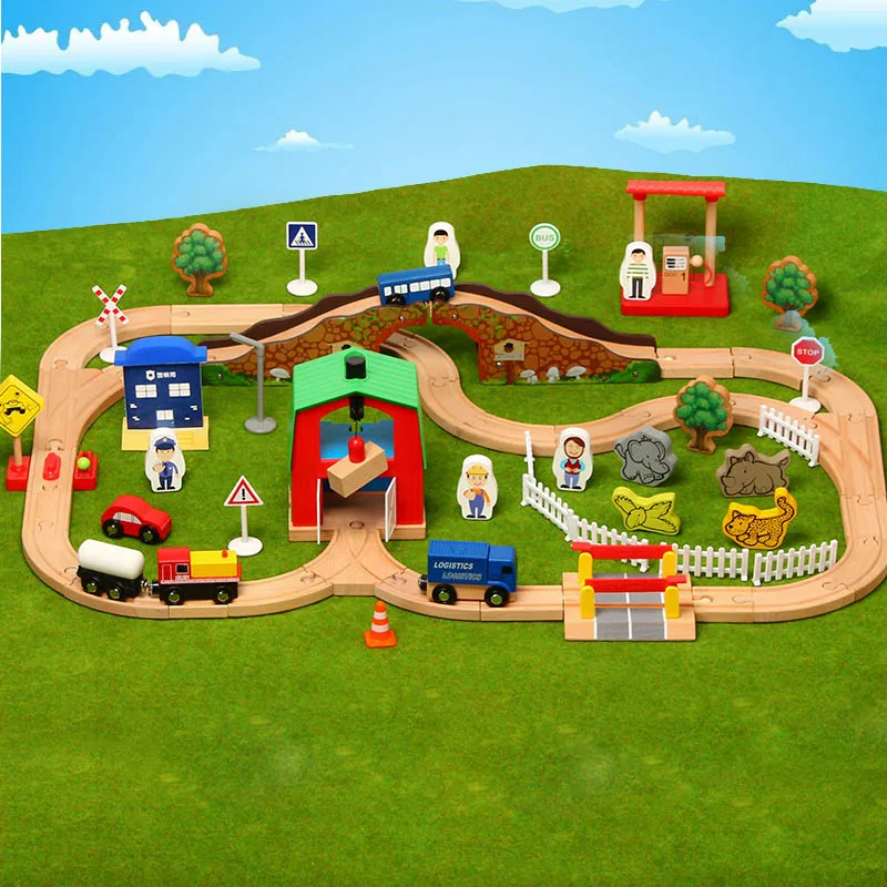 Goede Houten Trein Spoor Set Kids Houten Spoorweg Puzzel Slot Transit Hout Rail Transit Hout Trein Railway Elektrische Speelgoed Treinen Voor kids